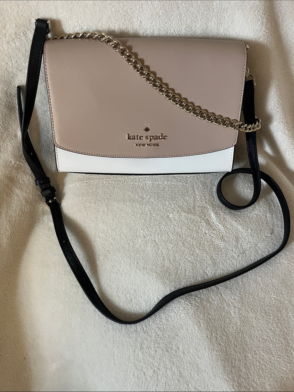 kate spade Pink and White Crossbody with Black Strap